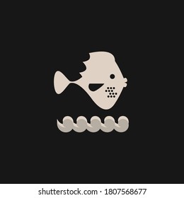 Vector illustration of stylized tropical fish on a background of waves. Logo. Flat design.
