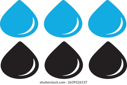 Vector illustration of stylized water droplets in blue and black arranged in a symmetrical pattern representing water, oil, and other liquid concepts.