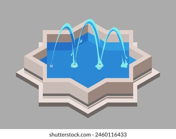 A vector illustration of a stylized water fountain with arching water jets on a simple grey background, representing a concept of urban design.