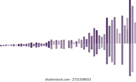 Ilustração vetorial de gráfico de barras em forma de onda estilizado com barras verticais crescentes e opacidade de gradiente no layout horizontal