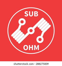 Vector illustration of sub ohm dual coil setup for dripping on red background