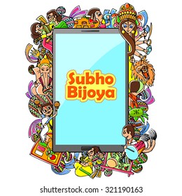 vector illustration of Subho Bijoya doodle drawing for mobile application