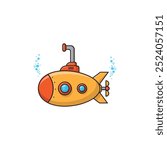 vector illustration of a submarine in cartoon style with yellow color