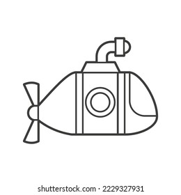 Ilustración vectorial de un submarino. Estilo de icono con contorno negro. Diseño de logotipo. Libro de coloración para niños