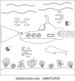 Vector Illustration of Submarine in the sea for Coloring Pages 