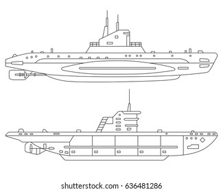 Vector illustration of submarines isolated on a white background. Can be used for graphic design, textile design or web design.