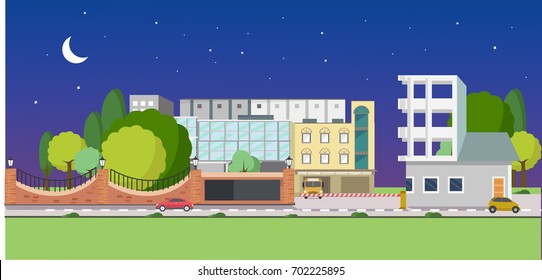 Vector illustration of an suburban house. Night and moon