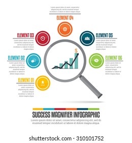 Vector illustration of success magnifier infographic design element.