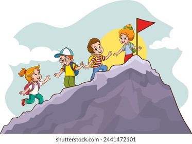 Vector illustration of Success and Teamwork Concept with Cartoon Kids