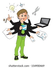 Vector illustration of a successful businessman multitasking in the office.
