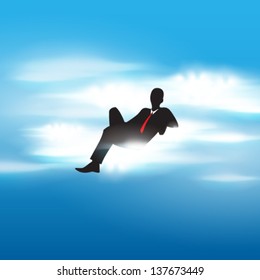 Vector illustration of a successful businessman sitting on a cloud