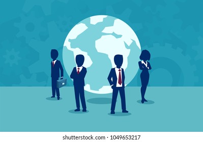 Vector illustration of successful businesspeople working on international project in company. 