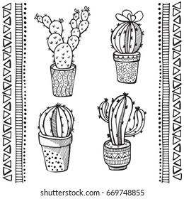 Vector illustration with succulents and cactuses. Trendy tropical design for textile