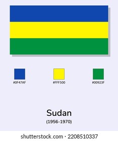 Vector Illustration of Sudan (1956-1970) flag isolated on light blue background. Illustration Sudan  flag with Color Codes. As close as possible to the original. 
