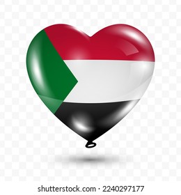 Vector illustration of a Sudan country love balloon on transparent background (PNG). Flying love balloons for Independence Day celebration.