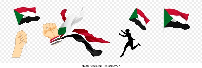 Vector illustration of Sudan flag composition on transparent background
