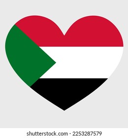 Vector illustration of the Sudan flag with a heart shaped isolated on plain background. I love Sudan. Happy Independence Day
