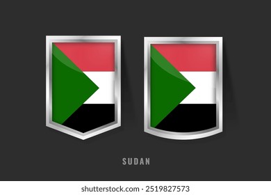 Ilustração vetorial do logotipo SUDAN Label. Sinal de emblema SUDAN com bandeira, modelo de bandeiras de etiquetas de produto sudanês