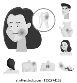 Vector illustration of suffering and injury symbol. Set of suffering and damage stock symbol for web.