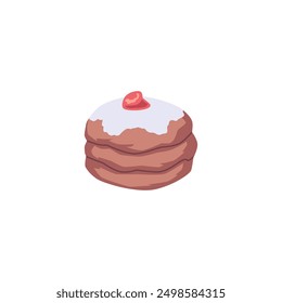 Ilustración vectorial de una rosquilla de sufganiya con jalea roja en azúcar en polvo. Un postre tradicional de Janucá servido en Israel durante las fiestas.