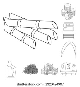 Vector illustration of sugar and field sign. Set of sugar and plantation stock symbol for web.