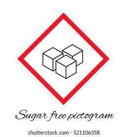 Vector illustration of sugar free pictogram stylized like traffic sign. Picture with three cubes of sugar.