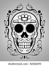 Vector Illustration : Sugar Skull design element grey