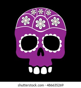 Vector illustration sugar skulls on a black background  in style Day of the Dead (Dia de Muertos)