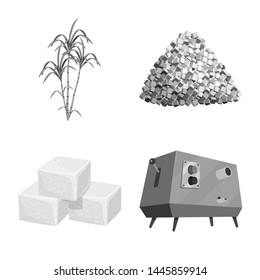 Vector illustration of sugarcane and cane symbol. Set of sugarcane and field stock symbol for web.