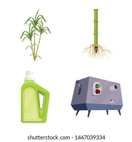 Vector illustration of sugarcane and cane symbol. Set of sugarcane and field stock symbol for web.