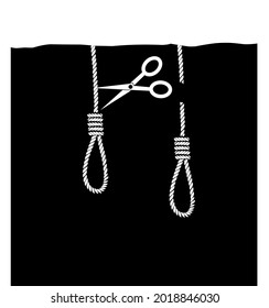 Vector Illustration Of A Suicide Rope Line On A Black Background, Perfect For Suicide Prevention Day