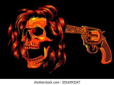 vector illustration suicide skull with gun and blood