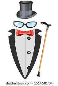 Vector illustration of the suit of the fop and headdress with spectacles