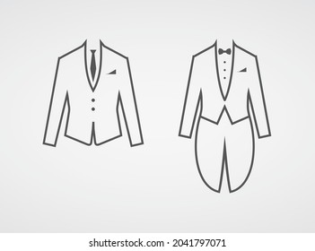 Vector Illustration of Suit and Tailcoat Line Icons Isolated On White Background.