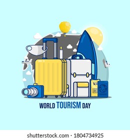 Ilustración vectorial adecuada para el Día Mundial del Turismo, viajes, vacaciones y cualquier otro tema de evento de vacaciones. 