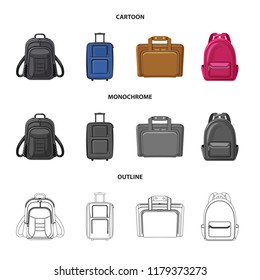 Vector illustration of suitcase and baggage icon. Collection of suitcase and journey vector icon for stock.