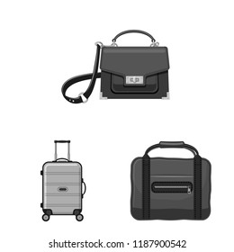 Vector illustration of suitcase and baggage icon. Set of suitcase and journey stock vector illustration.