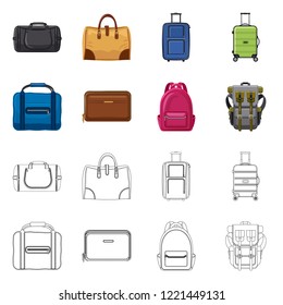 Vector illustration of suitcase and baggage icon. Set of suitcase and journey vector icon for stock.