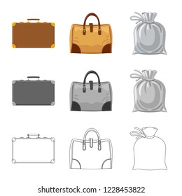Vector illustration of suitcase and baggage icon. Set of suitcase and journey stock symbol for web.
