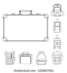 Vector illustration of suitcase and baggage icon. Set of suitcase and journey stock symbol for web.