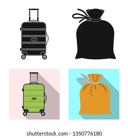 Vector illustration of suitcase and baggage icon. Collection of suitcase and journey vector icon for stock.