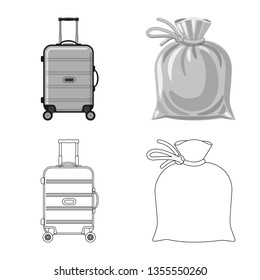 Vector illustration of suitcase and baggage icon. Collection of suitcase and journey vector icon for stock.