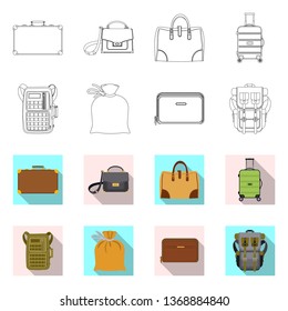 Vector illustration of suitcase and baggage icon. Collection of suitcase and journey vector icon for stock.