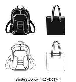 Vector illustration of suitcase and baggage logo. Set of suitcase and journey stock symbol for web.