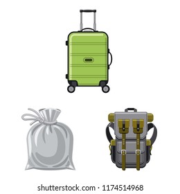 Vector illustration of suitcase and baggage logo. Set of suitcase and journey stock vector illustration.