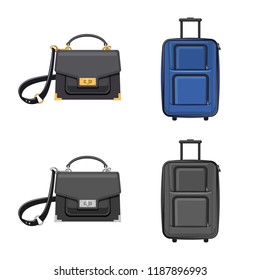 Vector illustration of suitcase and baggage logo. Collection of suitcase and journey vector icon for stock.
