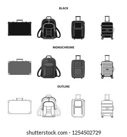 Vector illustration of suitcase and baggage logo. Collection of suitcase and journey stock symbol for web.