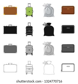 Vector illustration of suitcase and baggage logo. Set of suitcase and journey stock symbol for web.