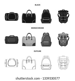 Vector illustration of suitcase and baggage logo. Set of suitcase and journey stock vector illustration.