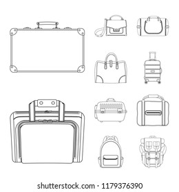 Vector illustration of suitcase and baggage sign. Collection of suitcase and journey stock vector illustration.